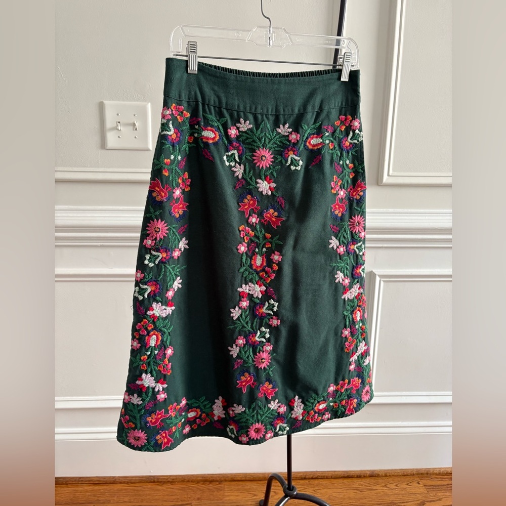 Zara Floral Embroidered Green Skirt